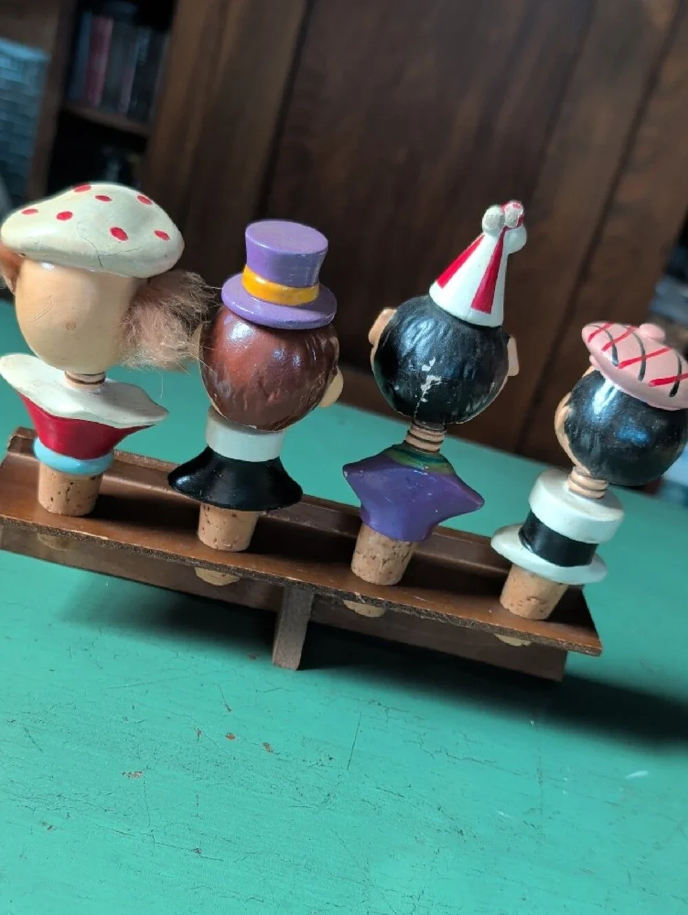 Whimsical Character Bottle Stopper Set MCM Bobble Head Vintage Rubens